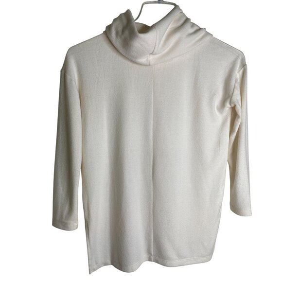 Loft Petites Womens Ivory Cowl-Neck 3/4 Sleeve Top Barbiecore Secretary Size XSP - Picture 2 of 10